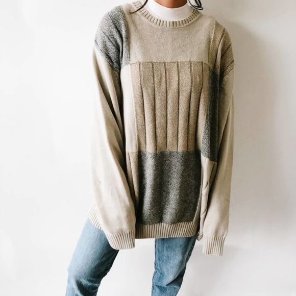 Vintage Sweaters - Vintage Tan Crewneck Long Sweater